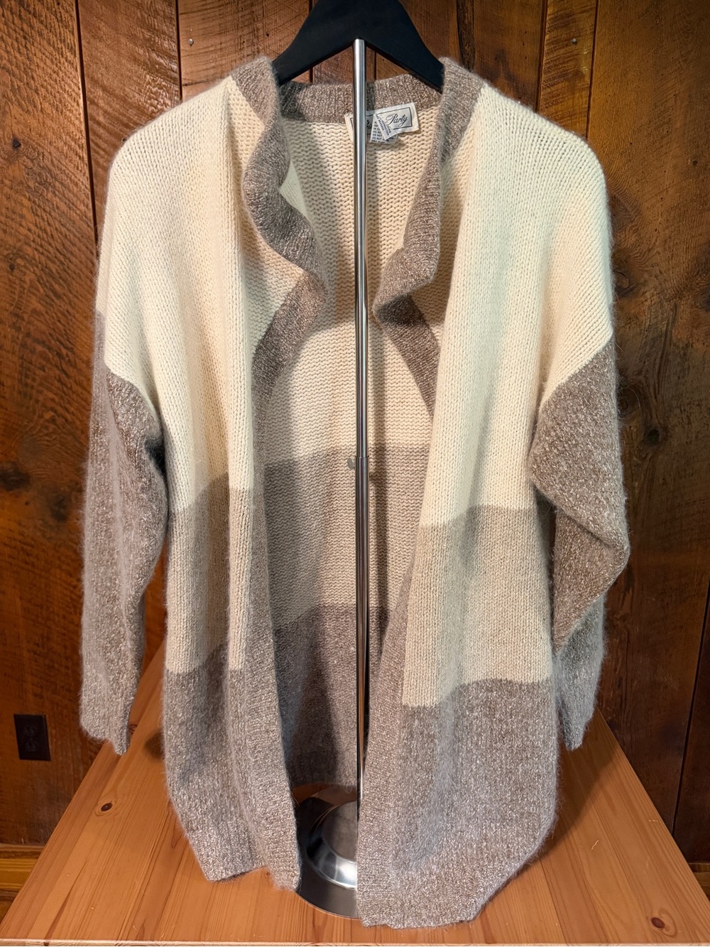 VTG Private Party Silk Angora Cardigan M Quiet Luxury Minimalist Neutral